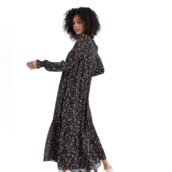 Sabina Musayev Botanical Floral Georgette Smocked Long Sleeve Maxi
